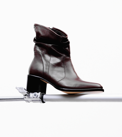 Bota Salto Alto Drapeada Marrom