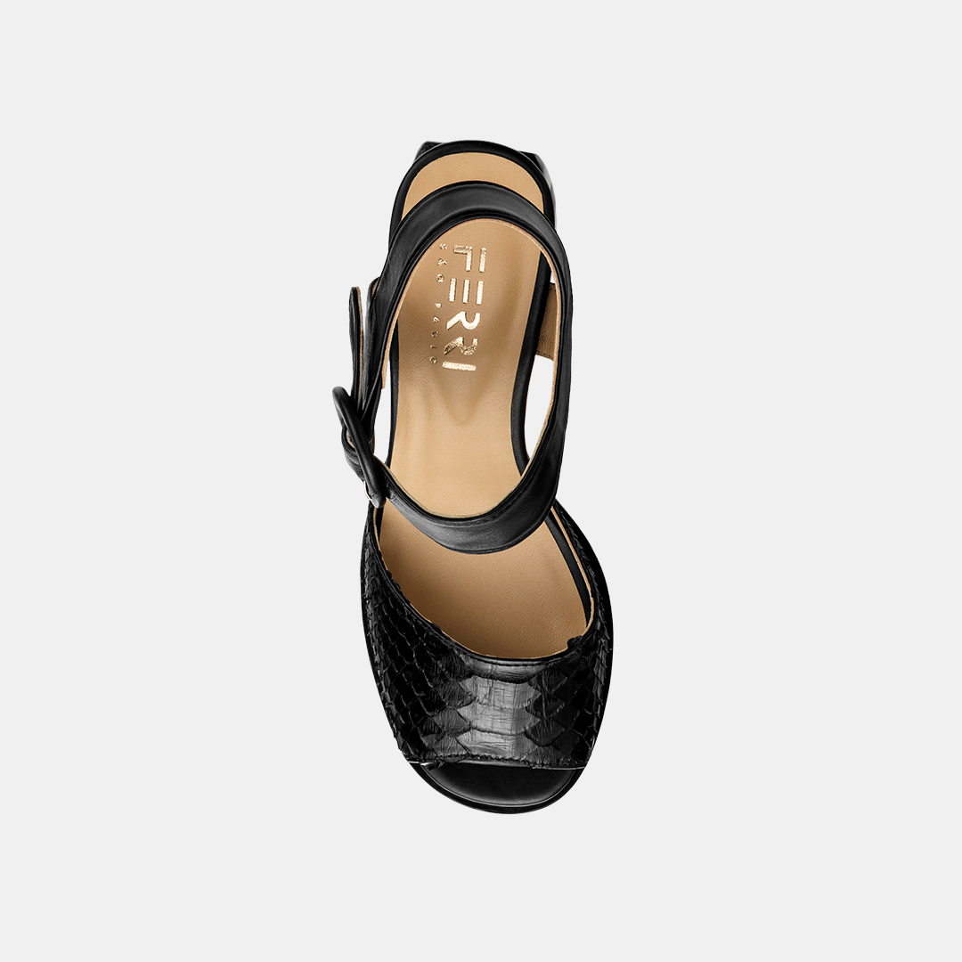 Sandália Salto Alto Firenze Python Preto