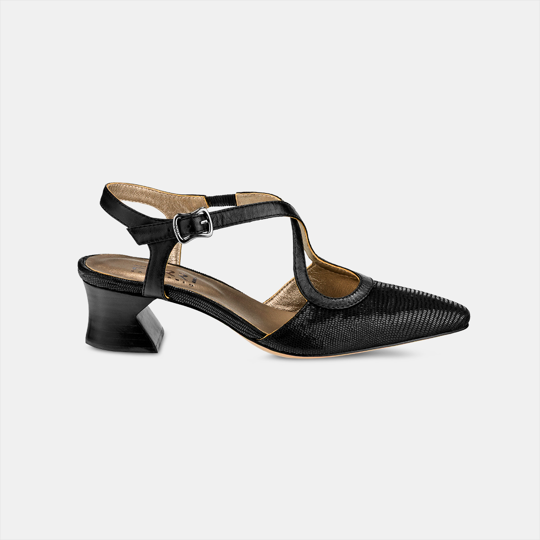 Scarpin Tiras Bico Fino Preto